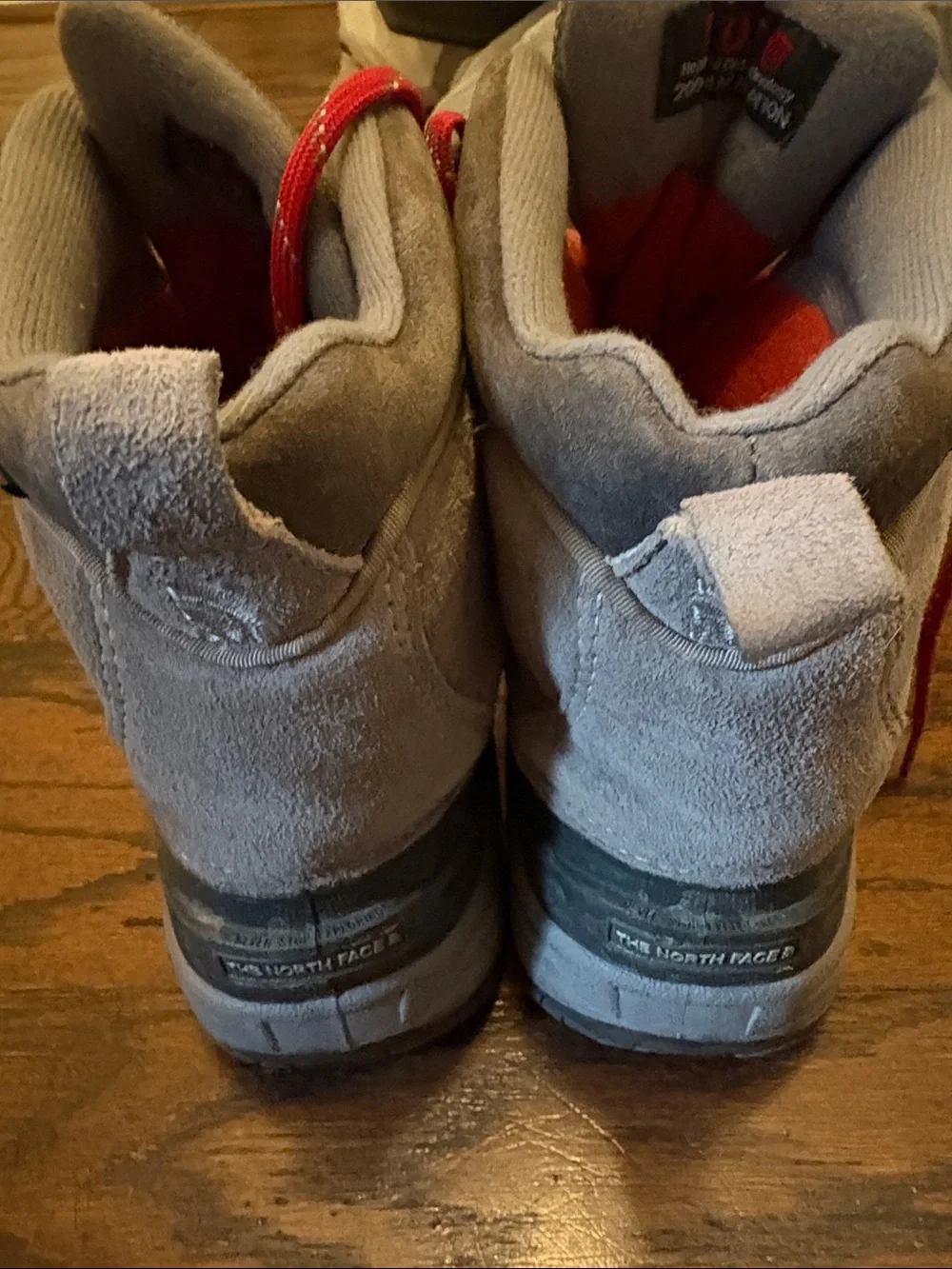 The North Face Gray and Red Kids Waterproof Winter Boots